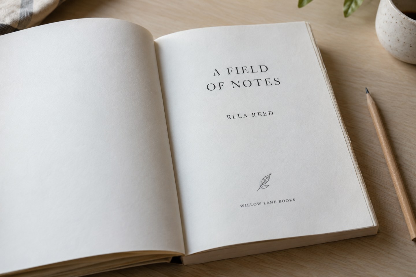 Fictional title page showing a book title, author and publishing imprint