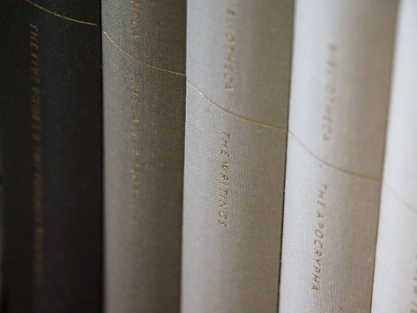 Close view of cloth-covered book spines