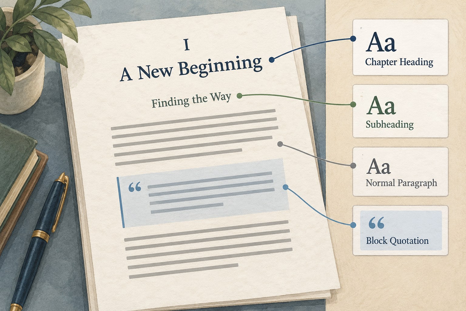 Illustration connecting paragraph roles to consistent document styles.